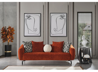 Dreisitzer Sofa 3 Sitzer Sofas Design Modern Stoff Orange Wohnzimmer