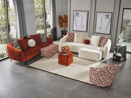 Dreisitzer Sofa 3 Sitzer Sofas Design Modern Stoff Orange Wohnzimmer