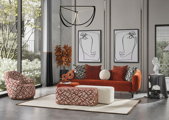 Dreisitzer Sofa 3 Sitzer Sofas Design Modern Stoff Orange Wohnzimmer
