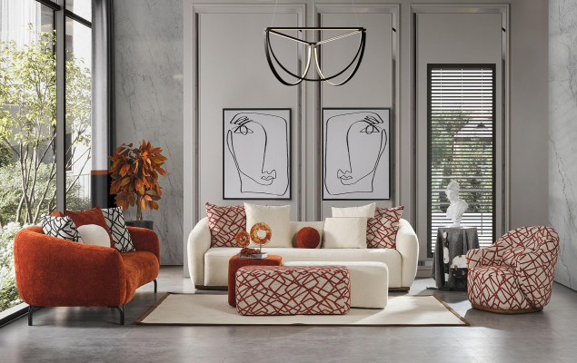 Dreisitzer Sofa 3 Sitzer Sofas Design Modern Stoff Orange Wohnzimmer