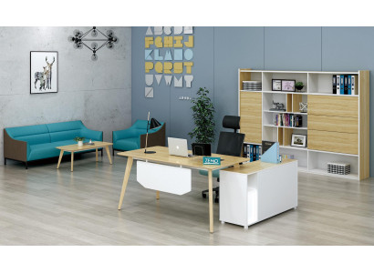 Büroeinrichtung 2tlg. Chef Tisch + Aktenschrank Regal Set Schreibtisch
