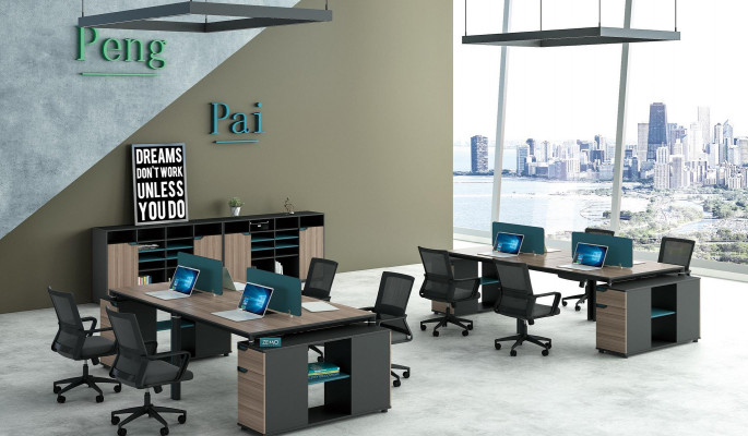 Büro Möbel Einrichtung Tische Tisch Callcenter Holz 4 Arbeitsplätze Schreibtisch