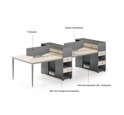 Büro Möbel Einrichtung Tische Tisch 4 Arbeitsplätze Schreibtisch Callcenter