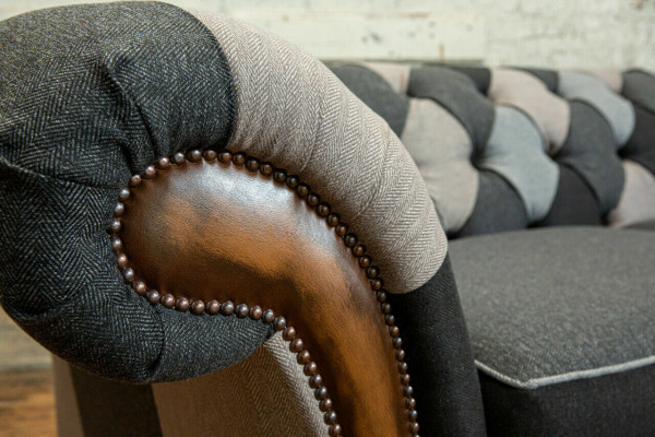 Strapazierfähige Chesterfield Couch Sofa Polster Microfaser Stoff Sitzpolster