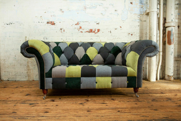 Designer Chesterfield Sofa 2 Sitzer Couch Polster Sofas Stoff Wohnzimmer Couchen