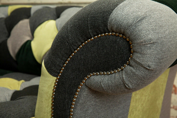 Designer Chesterfield Sofa 2 Sitzer Couch Polster Sofas Stoff Wohnzimmer Couchen