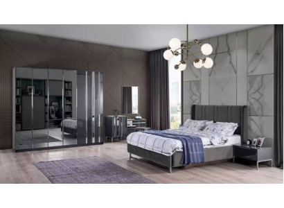 Schlafzimmer Bett 2x Nachttische Kleiderschrank Spiegel Design Luxus 6tlg