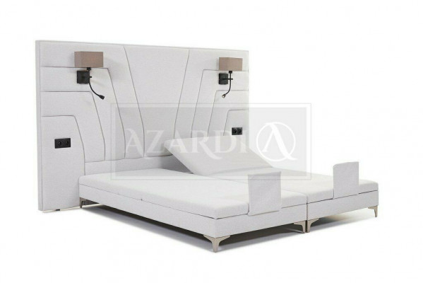 Bett Betten Doppelbett Schlafzimmer Leder Polster Textil Hotel + Lampen