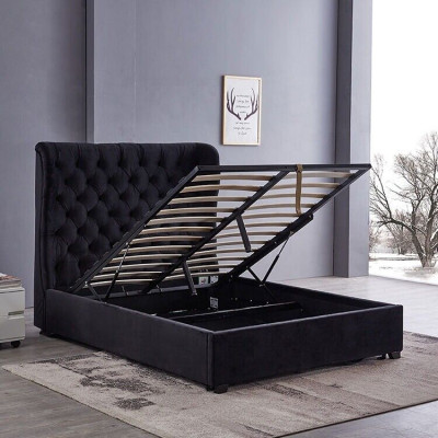 Schwarzes Chesterfield Polsterbett Luxus Schlafzimmer Deko Design Betten Leder