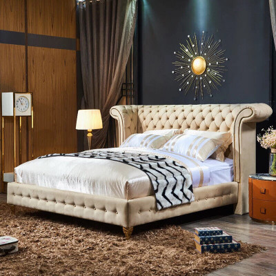 Chesterfield Design Polster Englisches Doppelbett Beige 140/160/180x200 cm