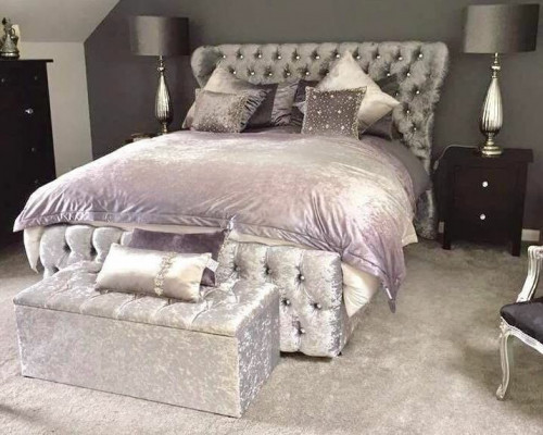 Chesterfield Turkis Grün Designer Bett Schlafzimmer Textil Leder Polster 180x200 cm