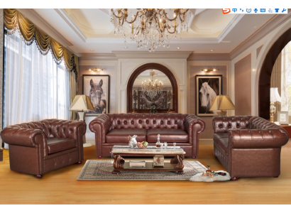 Chesterfield Couch Sofa 2+1 Sitzer Leder Couch Sitz Garnitur Sofa Garnituren 2+1