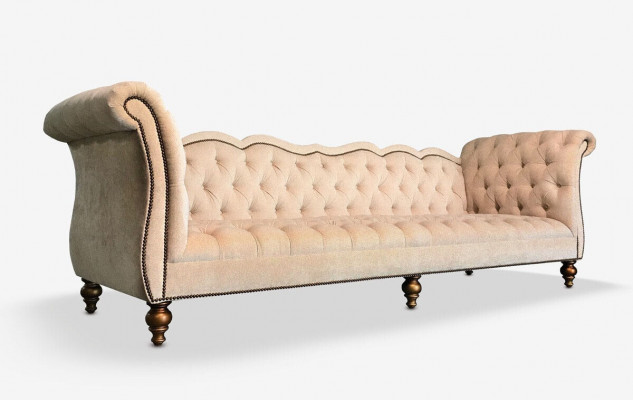 Englisches Luxus Sofa Chesterfield Bunte Textil Couch Turkis Blaue Grüne Couchen