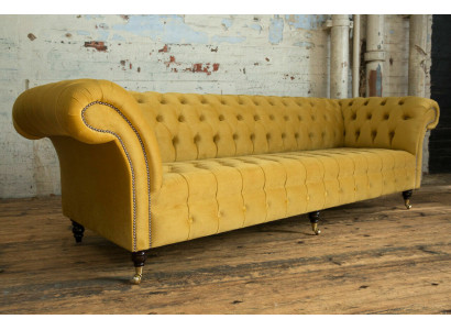 Sofa Sofa Polster Chesterfield Textil Sofas Design Luxus Stoffsofas 4Sitzer Gelb