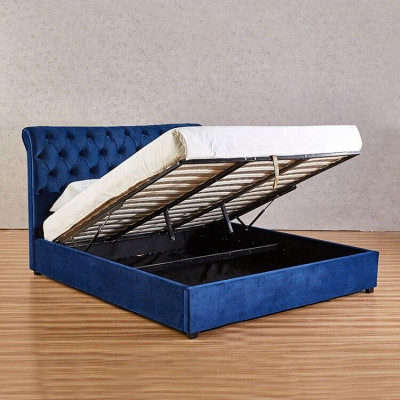 Blaues Chesterfield Doppelbett Schlafzimmer Luxus Möbel Polster Betten