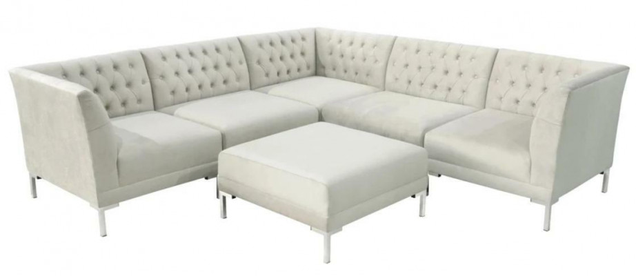 Ecksofa Hocker Grau xxl Big Textil Stoff Chesterfield Sofas Garnitur Möbel