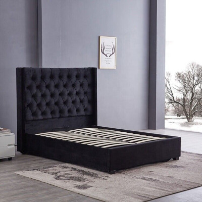 Modernes schwarzes Chesterfield Luxus Bett Textil Doppelbetten
