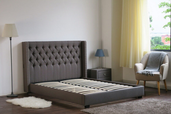 Großes Graues Chesterfield Doppelbett Royale Luxus Betten