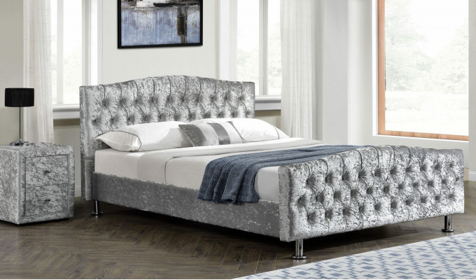 Polster Chesterfield graues Luxus Doppelbett Schlafzimmer Designer Betten