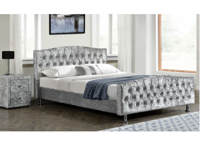 Polster Chesterfield graues Luxus Doppelbett Schlafzimmer Designer Betten