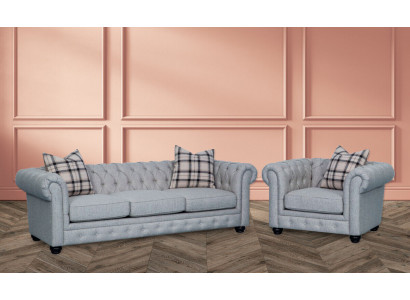 Chesterfield Sofagarnitur Sofa Couch Polster 3+1 Sitzer Leder Couchen Textil Neu