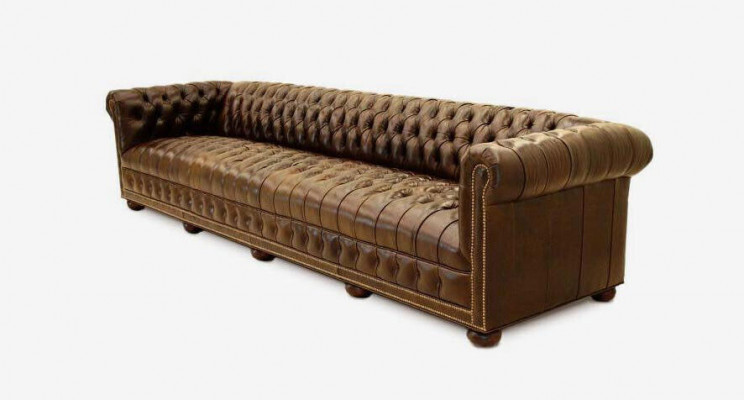 Chesterfield 3 Sitzer Sofa Couch Leder Garnitur Polster Sitz Stoff Gold Sitz Neu