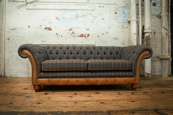 Design Chesterfield 3 Sitzer Stoff Couch Grau Polster Sofas Sofa England 225cm