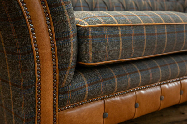 Design Chesterfield 3 Sitzer Stoff Couch Grau Polster Sofas Sofa England 225cm