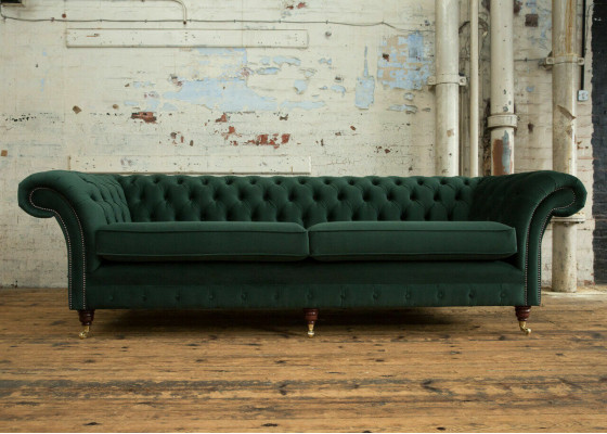 Grüne Chesterfield Textil Leder Sofa Couch Polster Big Sitzpolster xxl 265cm neu