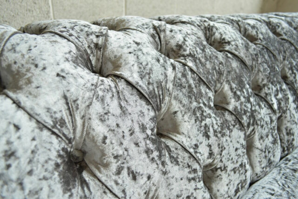 Silber Chesterfield Textil Leder Sofa Couch Polster Big Sitzpolster Neu 265cm