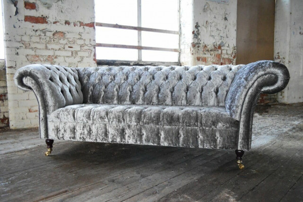 Dreisitzer Silber Couch Polster Design Sofa 3-er Chesterfield Sofa