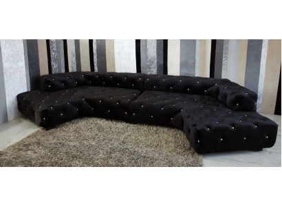 Klassische Designer Chesterfield Samt Couch mit Kristallsteinen Wohnlandschaft