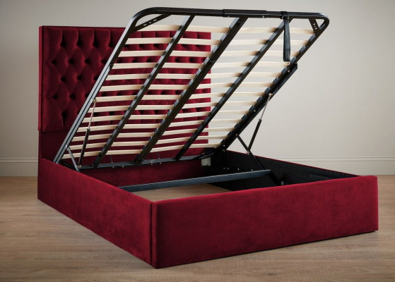 Rotes Luxus Samt Textil Bett Doppel Design Chesterfield 160x200cm Betten Neu