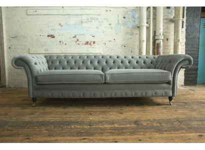 Chesterfield 4 Sitzer Polster Couch Modern Stil Leder Stoff Sofa Couchen Textil