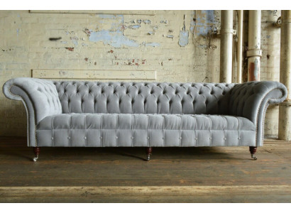 Klassische Chesterfield Sofa 4 Sitzer Sofas Couchen Leder Grau Design Polster