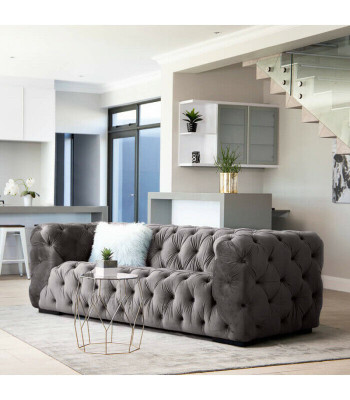 Grauer Chesterfield Dreisitzer Couch Gepolsterter Stil Möbel