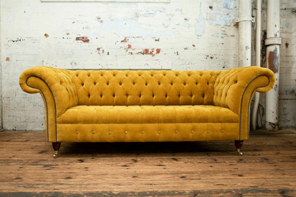 Designer gelber Chesterfield 3-Sitzer Luxus Dreisitzer Couch