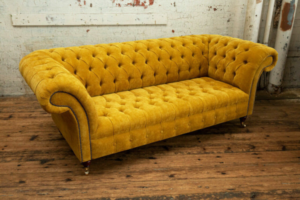 Designer gelber Chesterfield 3-Sitzer Luxus Dreisitzer Couch