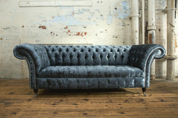 Wohnzimmer Chesterfield Sofa Couch Design Textil Couchen Sofas Dreisitzer Grau