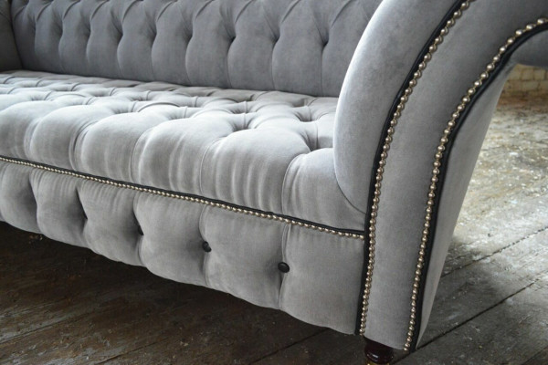 Stilvoller Grauer Chesterfield 3-Sitzer Luxus Wohnzimmer Sofa
