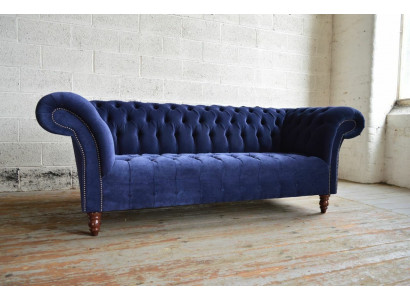 Blaue Chesterfield Sofa Couch Design Polster Sofas Couchen Stoff Textil Leder