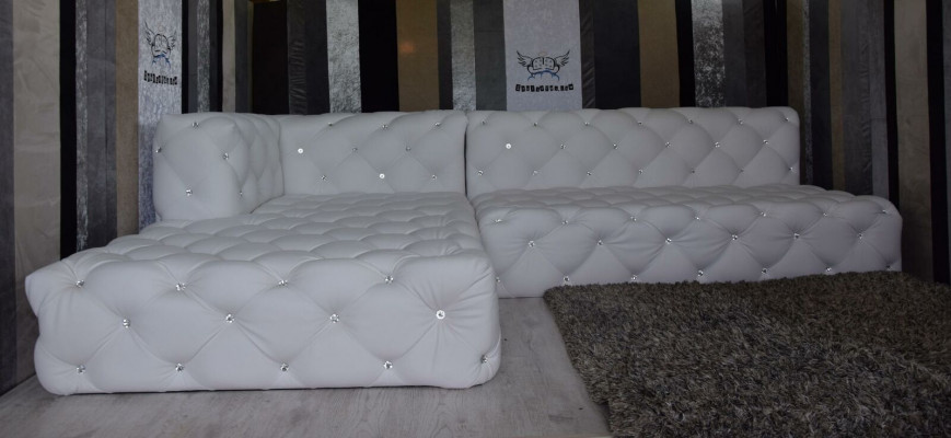Design Ecksofa Couch Leder Polster Sofa Eckgarnitur Kristallsteine Ecksofa Neu
