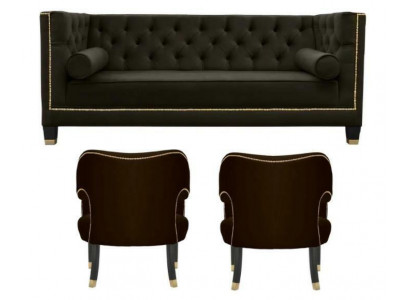 Chesterfield Sessel Schwarze xxl Big Textil Stoff Couchen Möbel Polster Garnitur