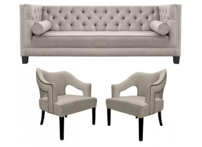 Beige Chesterfield Sofagarnitur Polster Sitz Garnituren 3tlg Set Gruppe