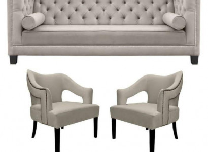 Beige Chesterfield Sofagarnitur Polster Sitz Garnituren 3tlg Set Gruppe