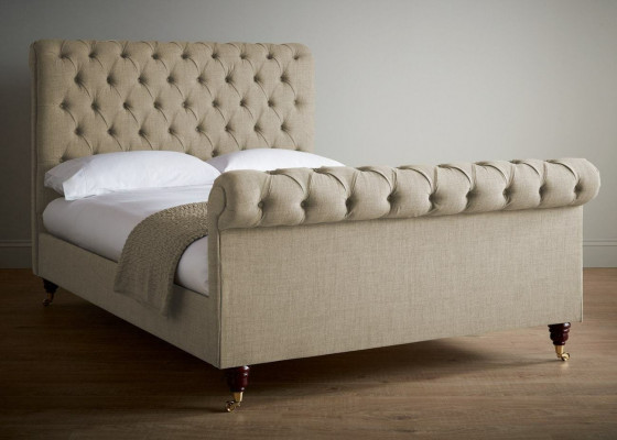 Beiges Luxus Chesterfield Doppelbett Designer Schlafzimmer Bett