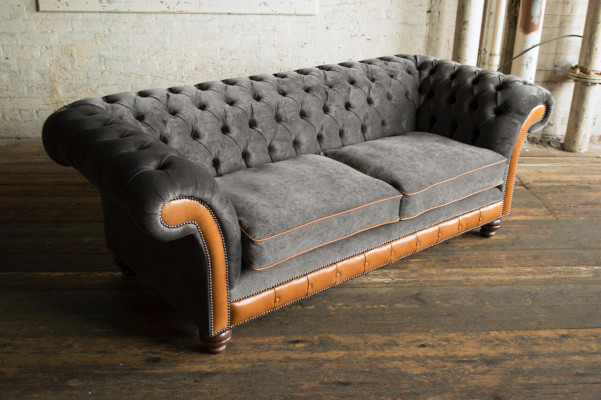 Grau-brauner Chesterfield 3-Sitzer Wohnzimmer Luxus Couch