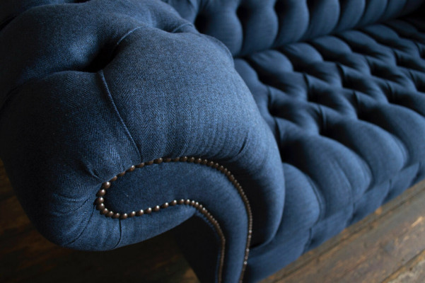 Blauer Textil Chesterfield 4-Sitzer Designer Polster Sofa
