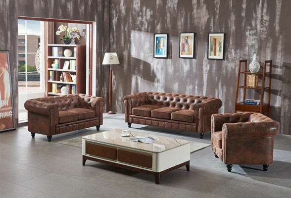 Brauner Luxus Chesterfield 3-Sitzer Designer Wohnzimmer Couch