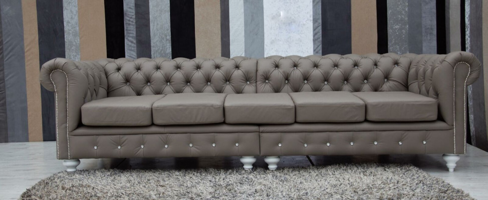 Chesterfield Sofa Couch Polster Stoff Leder Couchen Polster Garnitur 5 Sitzers
